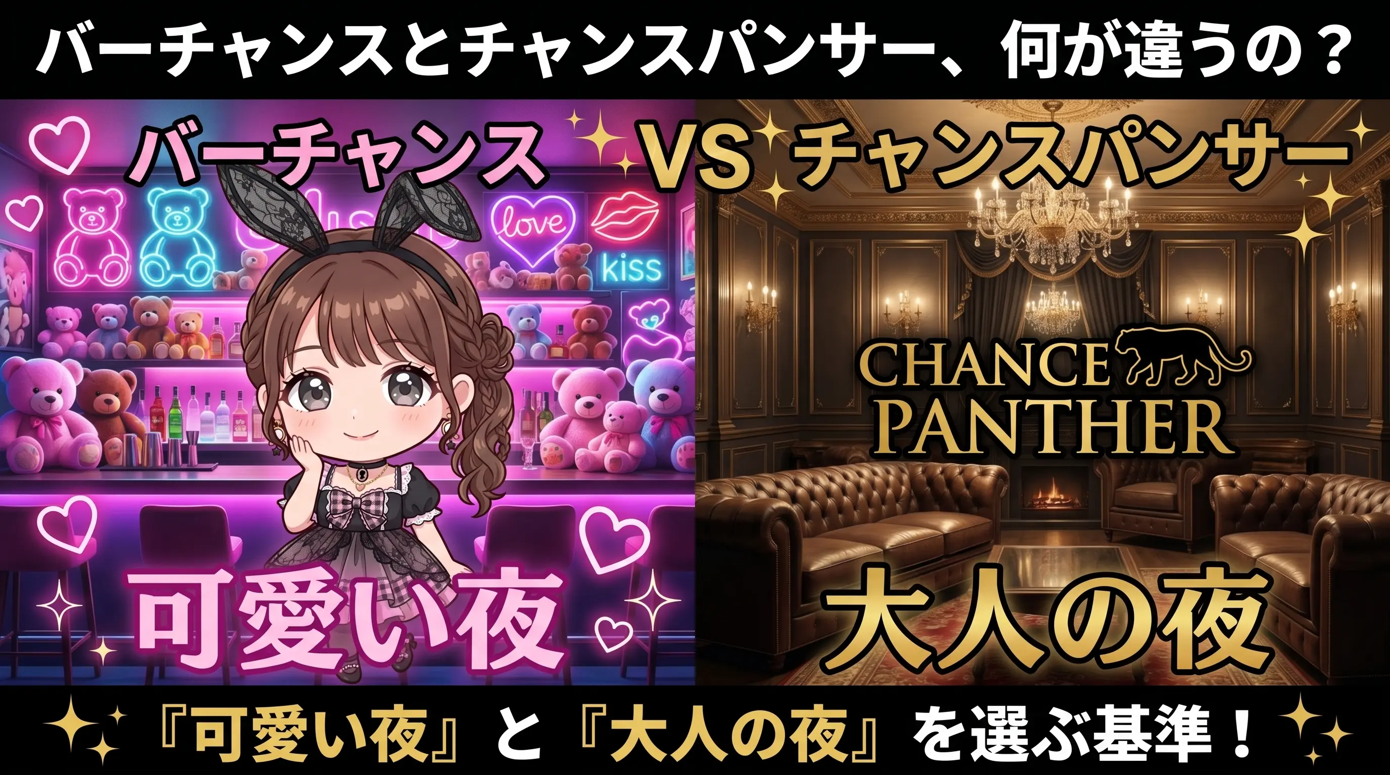 バーチャンスとチャンスパンサー、何が違うの？「可愛い夜」と「大人の夜」を選ぶ基準！